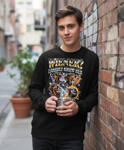 Wiener I Hardly Know Her dachshund Sweatshirt Black lifestyle mockup