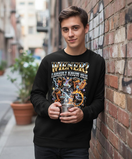 Wiener I Hardly Know Her dachshund Sweatshirt Black lifestyle mockup