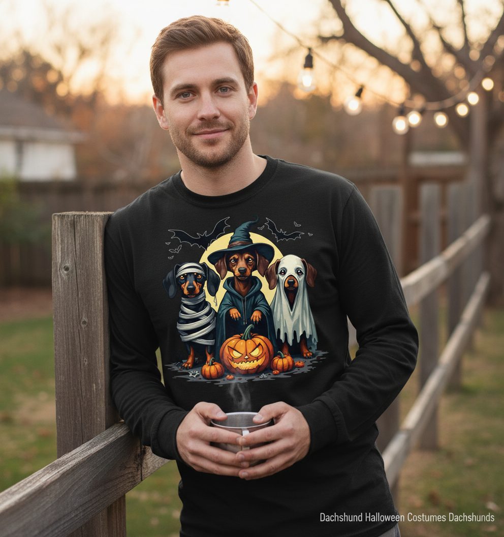 Dachshund Halloween Costumes dachshunds Long Sleeve Tee Black lifestyle mockup