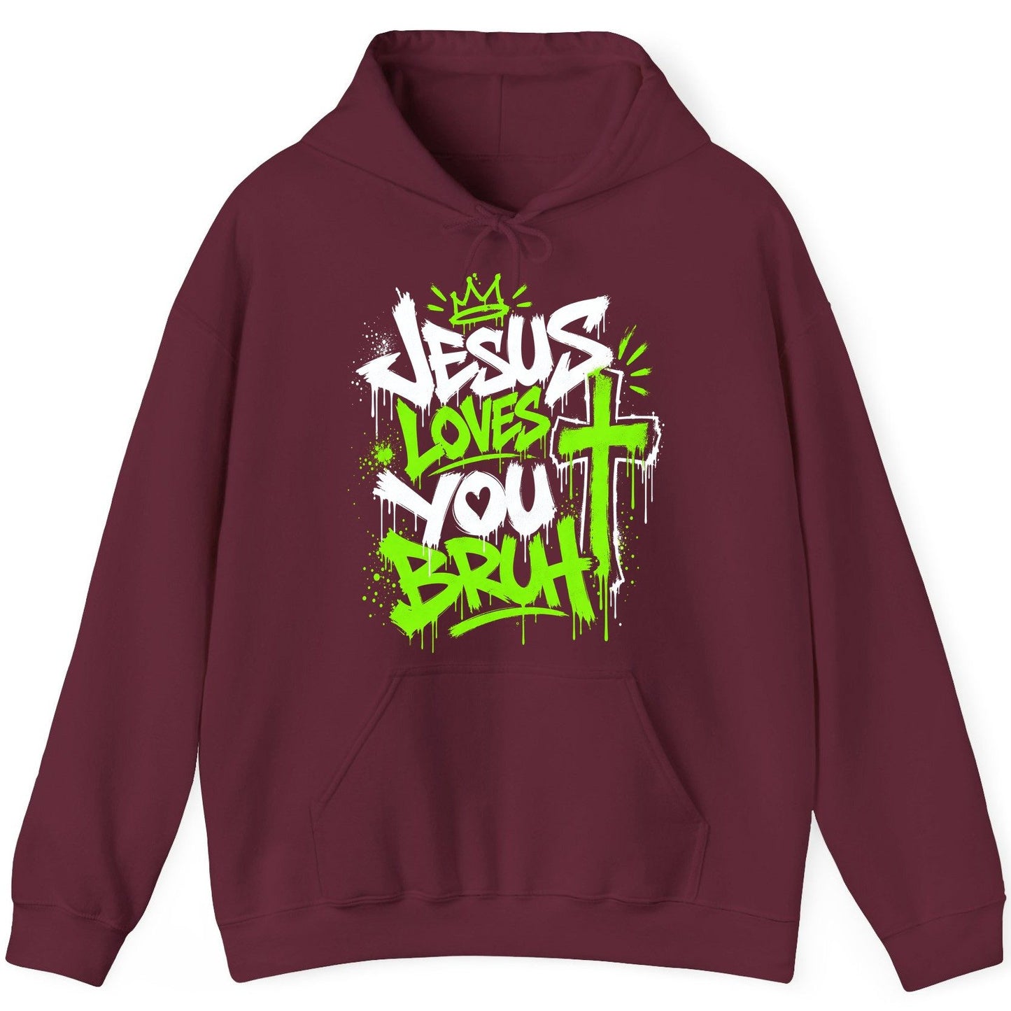 Jesus Loves You Bruh Christian Hoodie - product mockup - Maroon