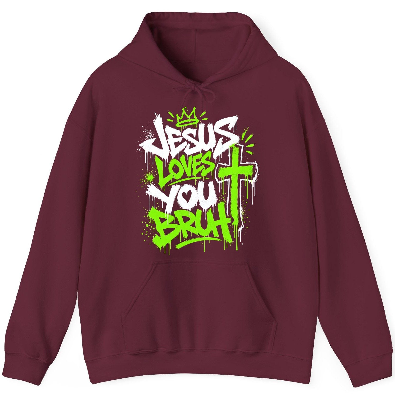 Jesus Loves You Bruh Christian Hoodie - product mockup - Maroon