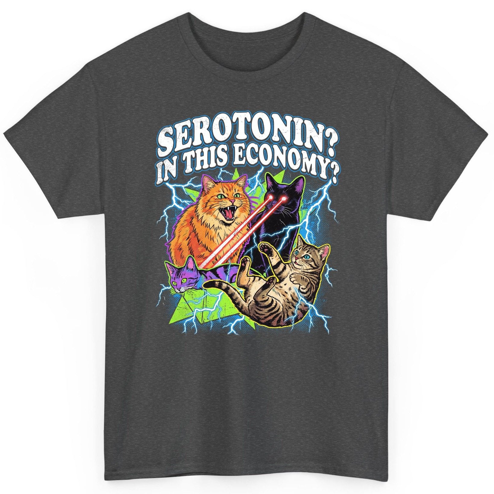 Serotonin in This Economy? cats T-Shirt Dark Heather product mockup