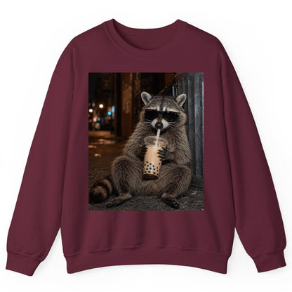 Cool Raccoon Bubble Tea Funny Lovers Sweatshirt - product mockup - Maroon