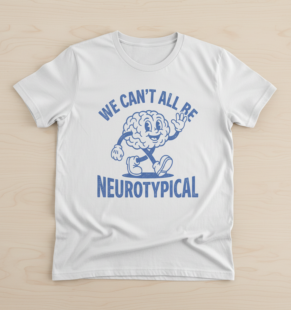 We Can't All Be Neurotypical Retro Cartoon Brain T-Shirt - White