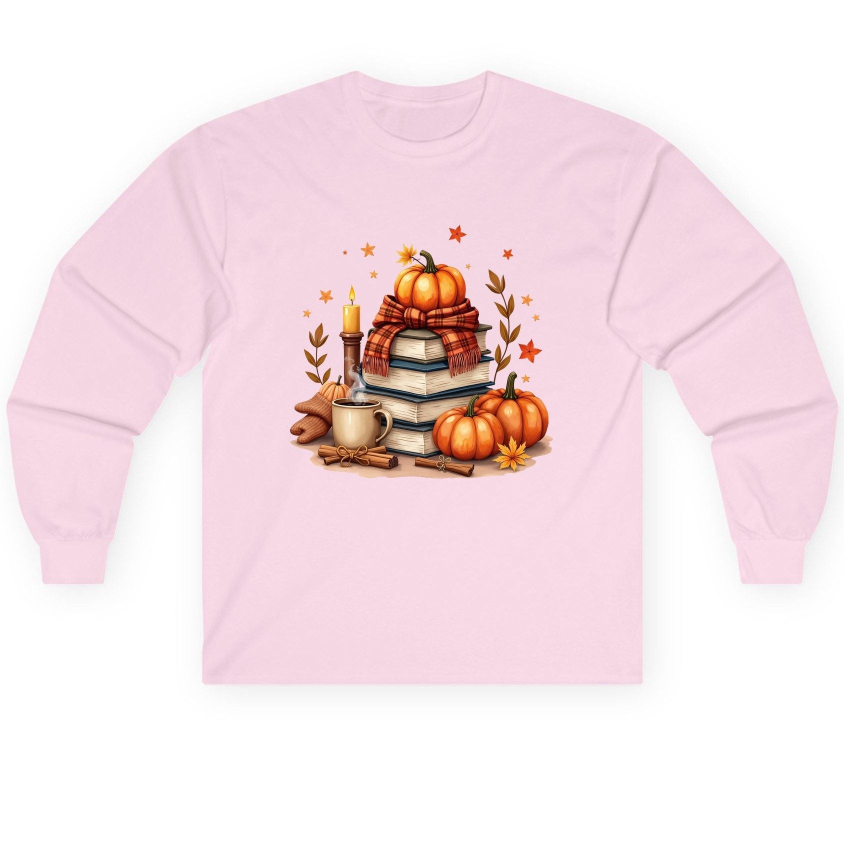 Cozy Autumn Reading Nook cozy autumn reading Long Sleeve Tee Light Pink product mockup