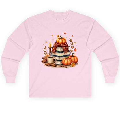 Cozy Autumn Reading Nook cozy autumn reading Long Sleeve Tee Light Pink product mockup