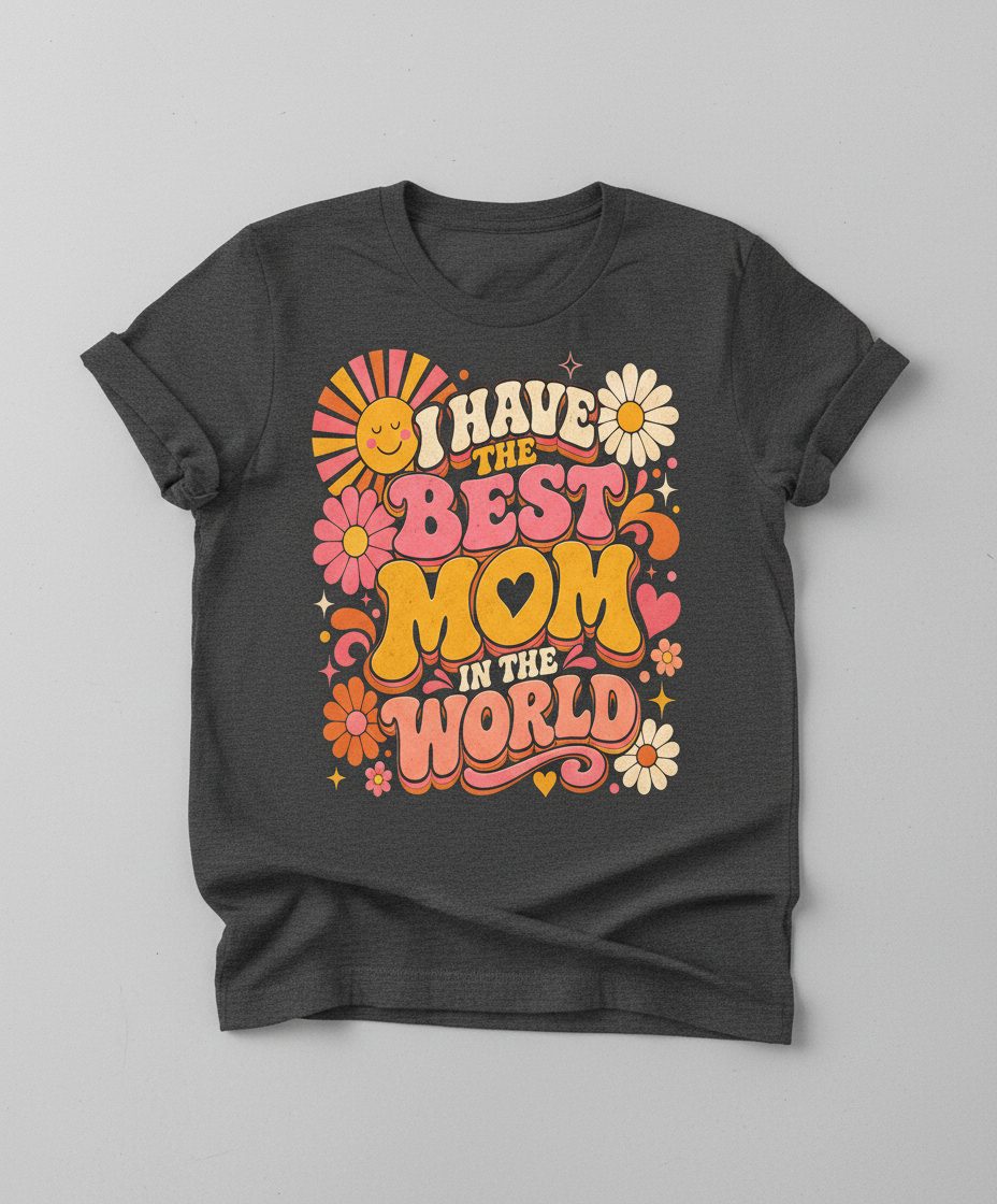 I HAVE THE BEST MOM IN THE WORLD Retro Mother's Day T-Shirt - product mockup - Dark Heather