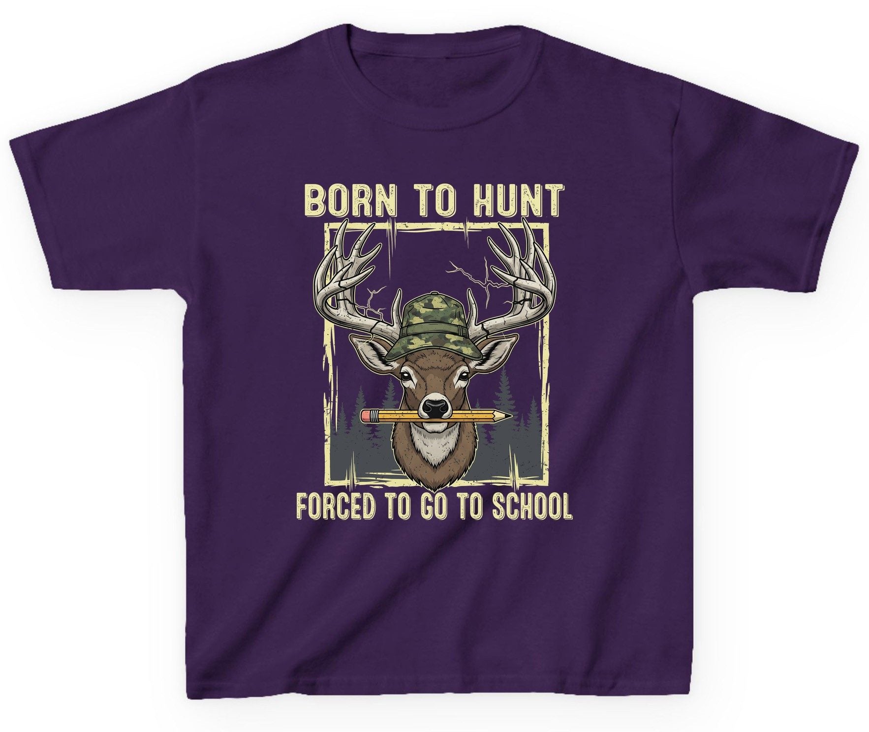 Born to Hunt Forced to Go to School hunting Youth T-Shirt Purple product mockup