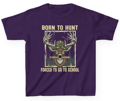 Born to Hunt Forced to Go to School hunting Youth T-Shirt Purple product mockup
