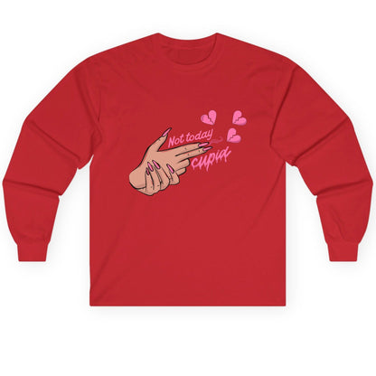 Not Today Cupid anti-Valentine's Day Long Sleeve Tee Red product mockup