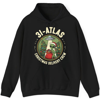 31-Atlas Christmas Delivery Crew alien Christmas Hoodie Black product mockup