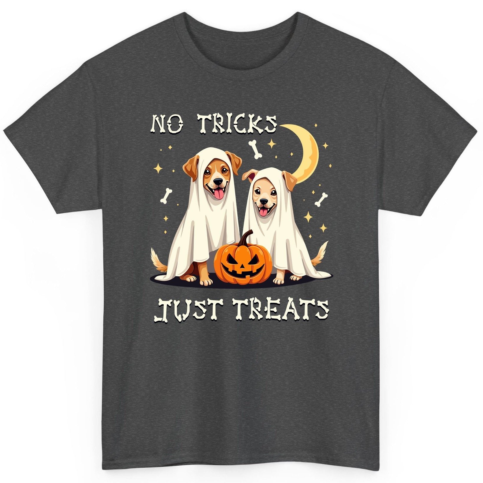 No Tricks Just Treats Halloween dogs T-Shirt Dark Heather product mockup