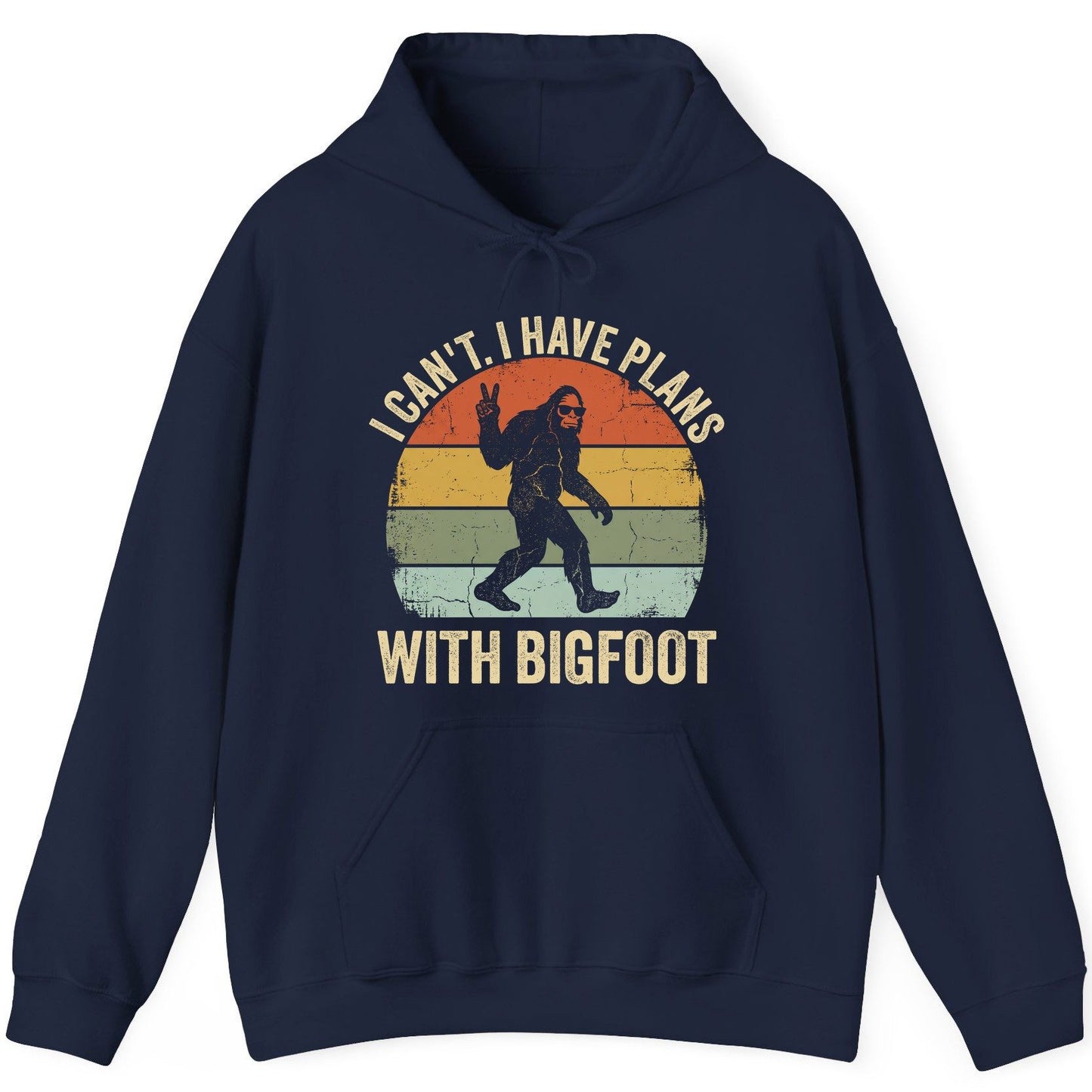 I Can't I Have Plans with Bigfoot bigfoot Hoodie Navy product mockup