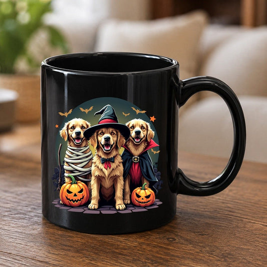 Golden Retriever Halloween Trio golden retriever Black Mug Black product mockup