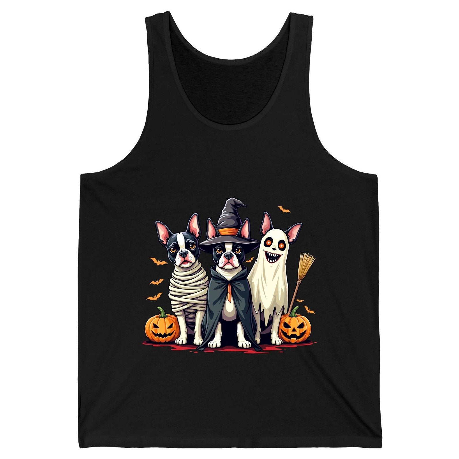 Halloween Boston Terrier Trio boston terrier Tank Top Black product mockup