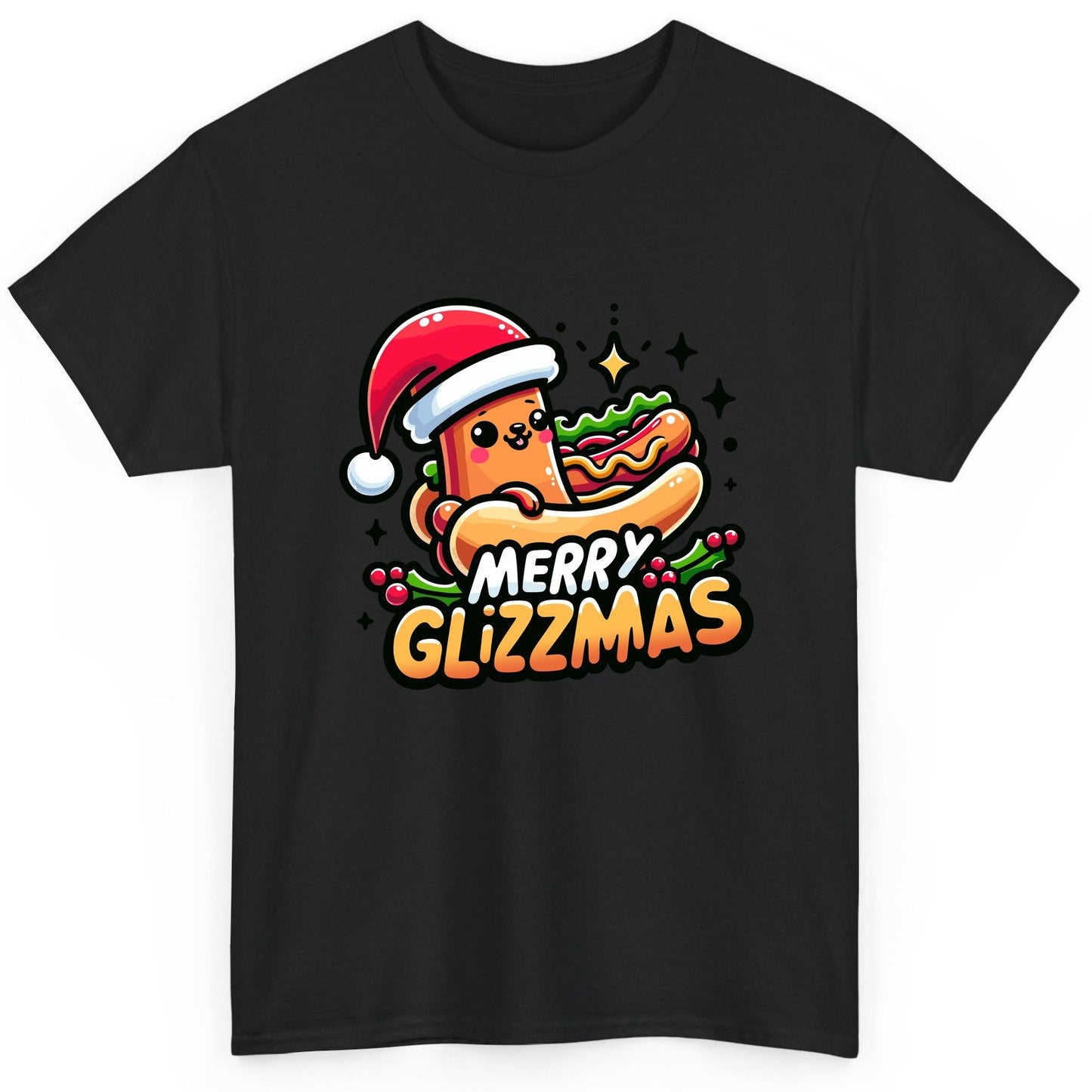 Merry Glizzmas hot dog T-Shirt Black product mockup