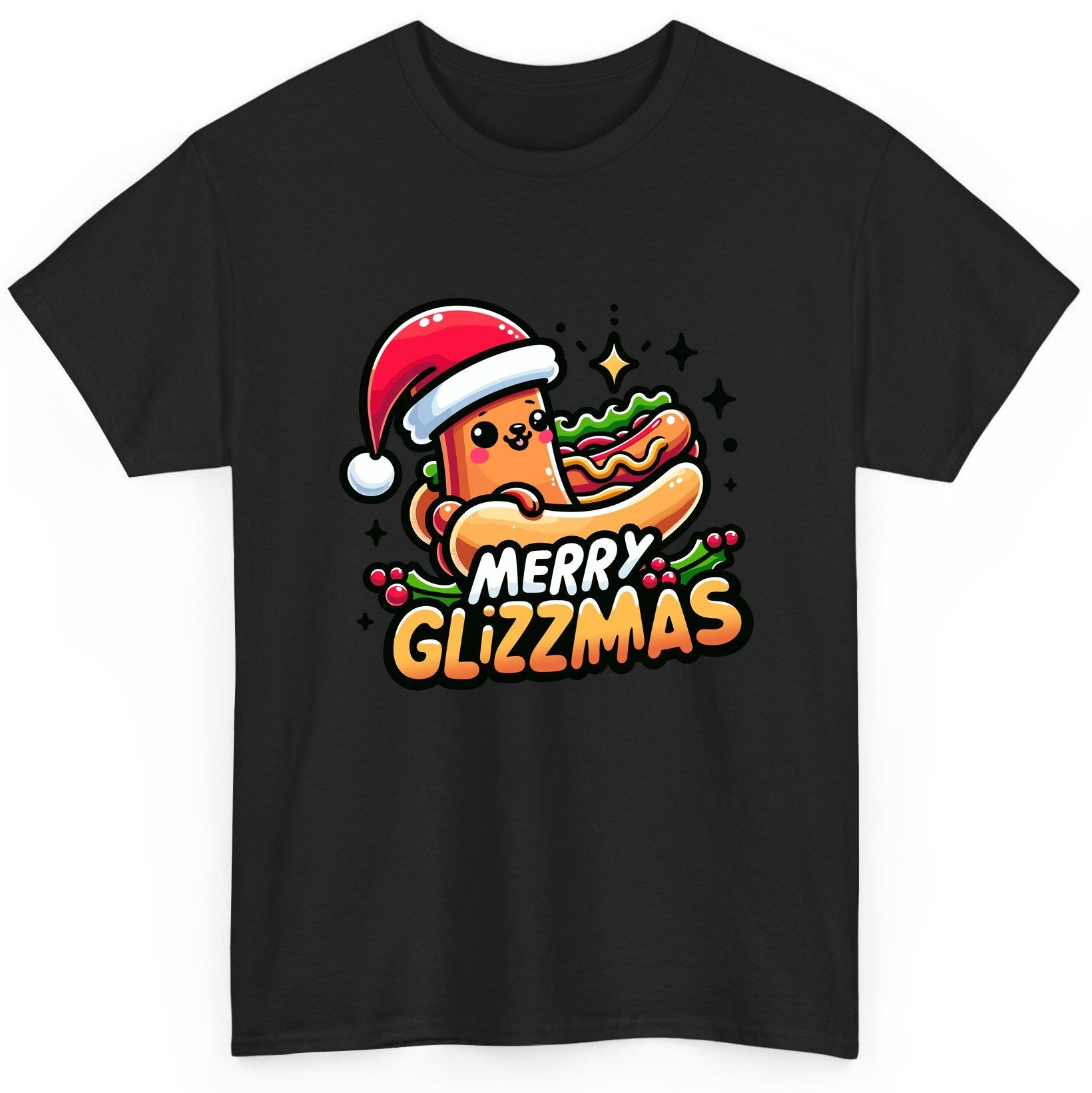 Merry Glizzmas hot dog T-Shirt Black product mockup