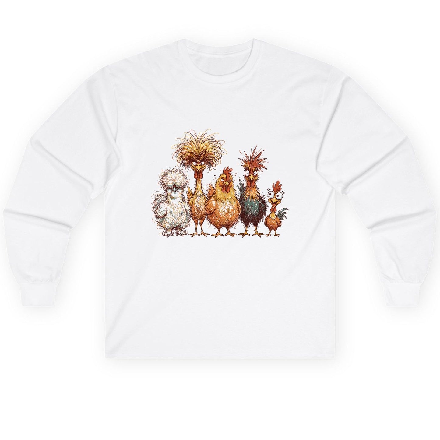 Funny Scribble Art Chickens chickens Long Sleeve Tee White product mockup