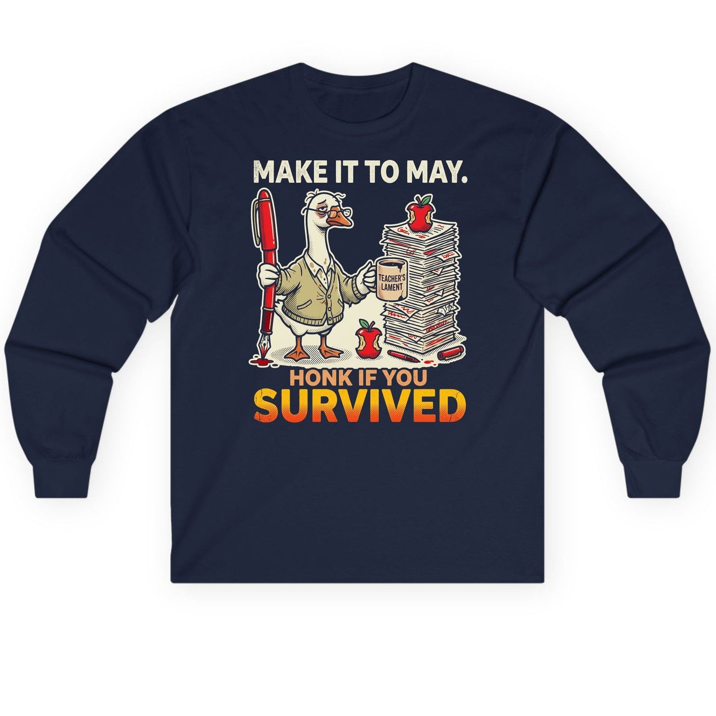 Make It to May Honk If You Survived Long Sleeve Tee - product mockup - Navy