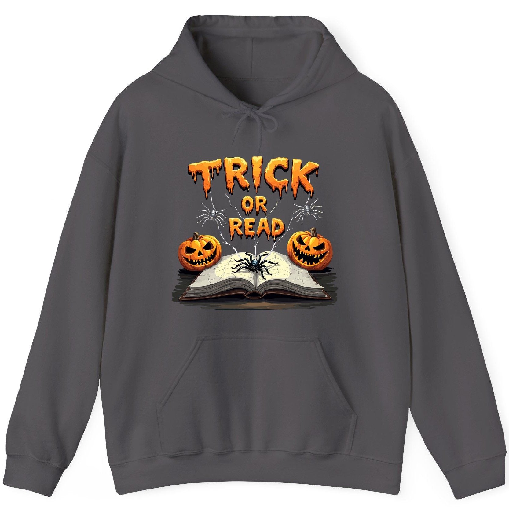 Trick or Read Halloween reading Hoodie Charcoal product mockup
