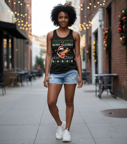 Merry Glizzzmas hot dog Tank Top Black lifestyle mockup