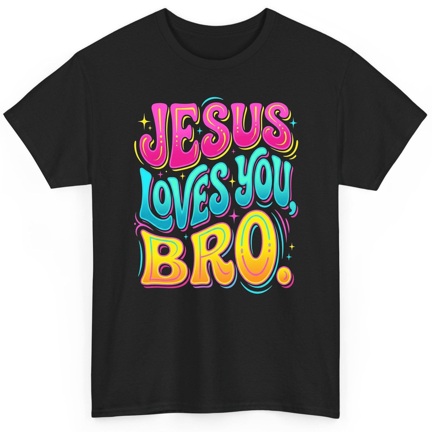 JESUS LOVES YOU BRO Retro Christian T-Shirt - product mockup - Black