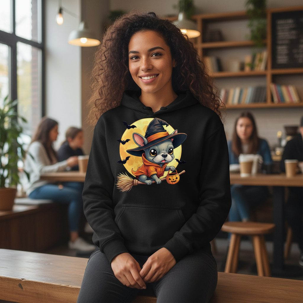 Cute Witch French Bulldog french bulldog Hoodie Black lifestyle mockup