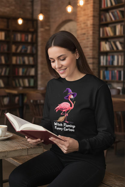 Witch Flamingo flamingo Long Sleeve Tee Black lifestyle mockup