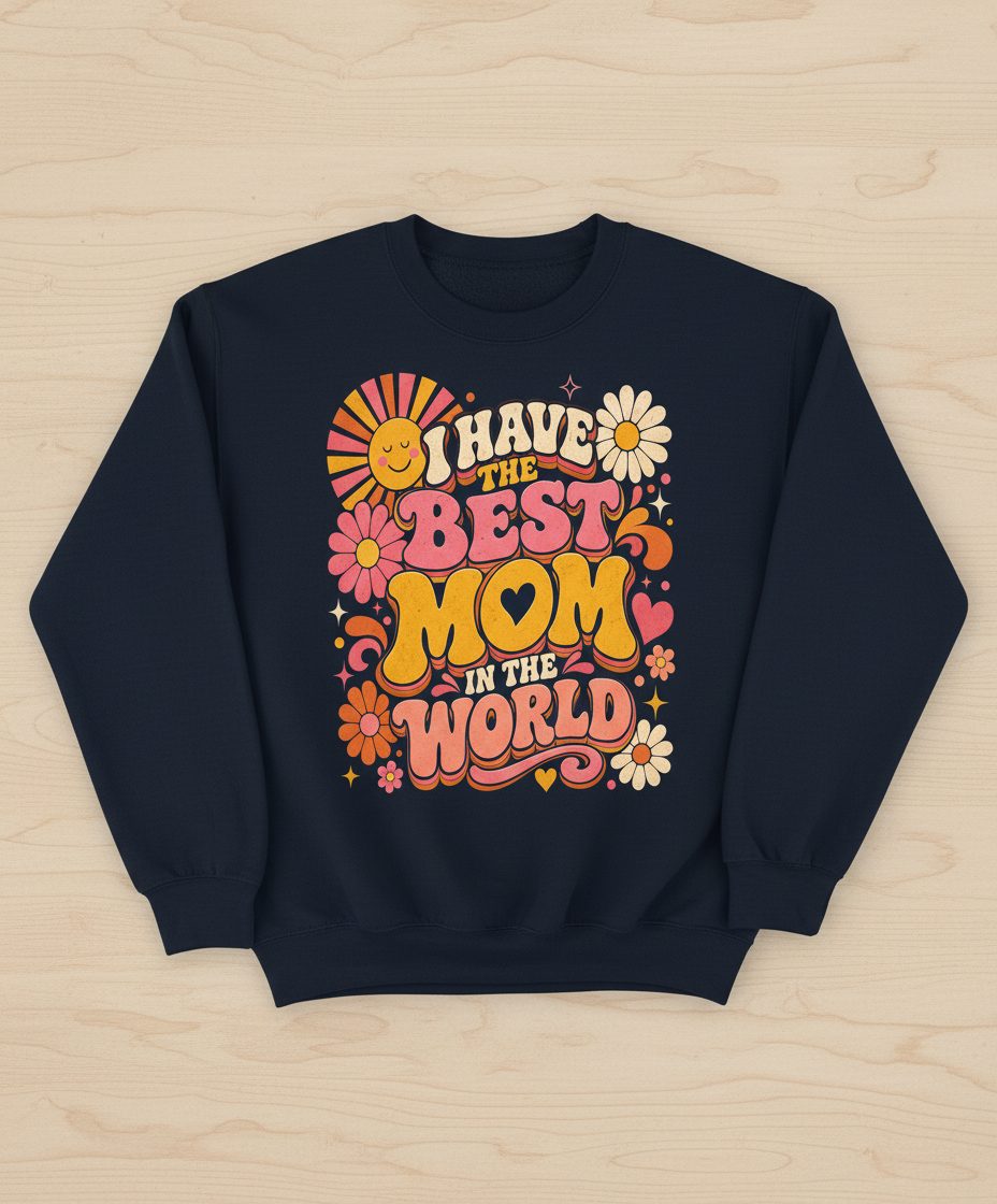 I HAVE THE BEST MOM IN THE WORLD Retro Mother's Day Sweatshirt - product mockup - Navy