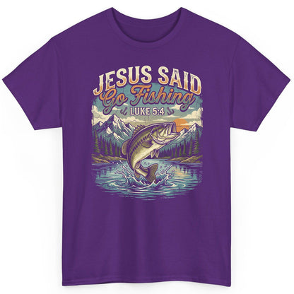 JESUS SAID Go Fishing LUKE 5 4 Retro Christian T-Shirt - product mockup - Purple