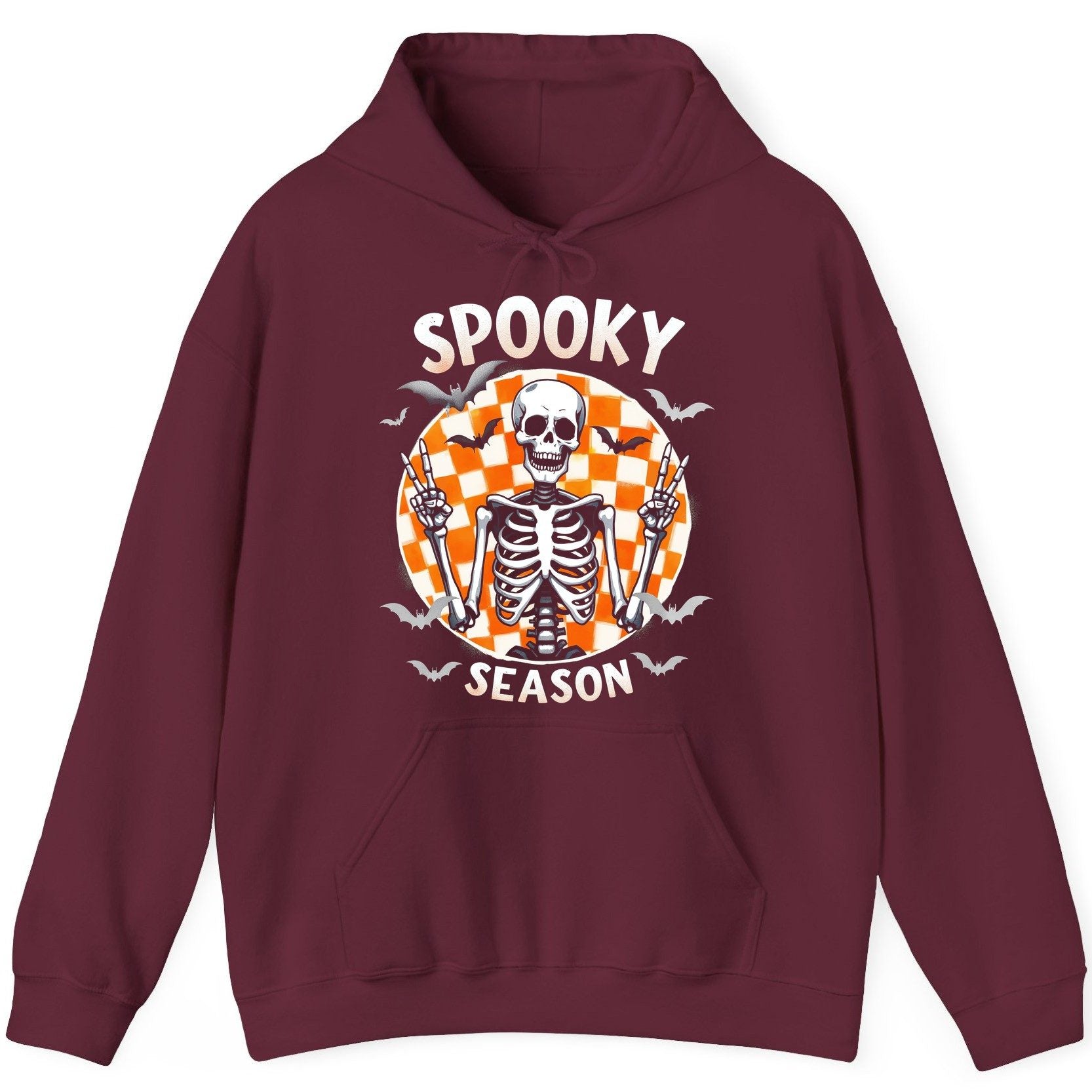 Spooky Season Halloween skeleton Hoodie Maroon product mockup