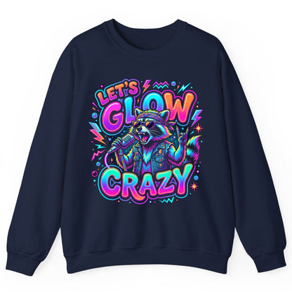 Let's Glow Crazy Funny Rockstar Raccoon Sweatshirt - product mockup - Navy
