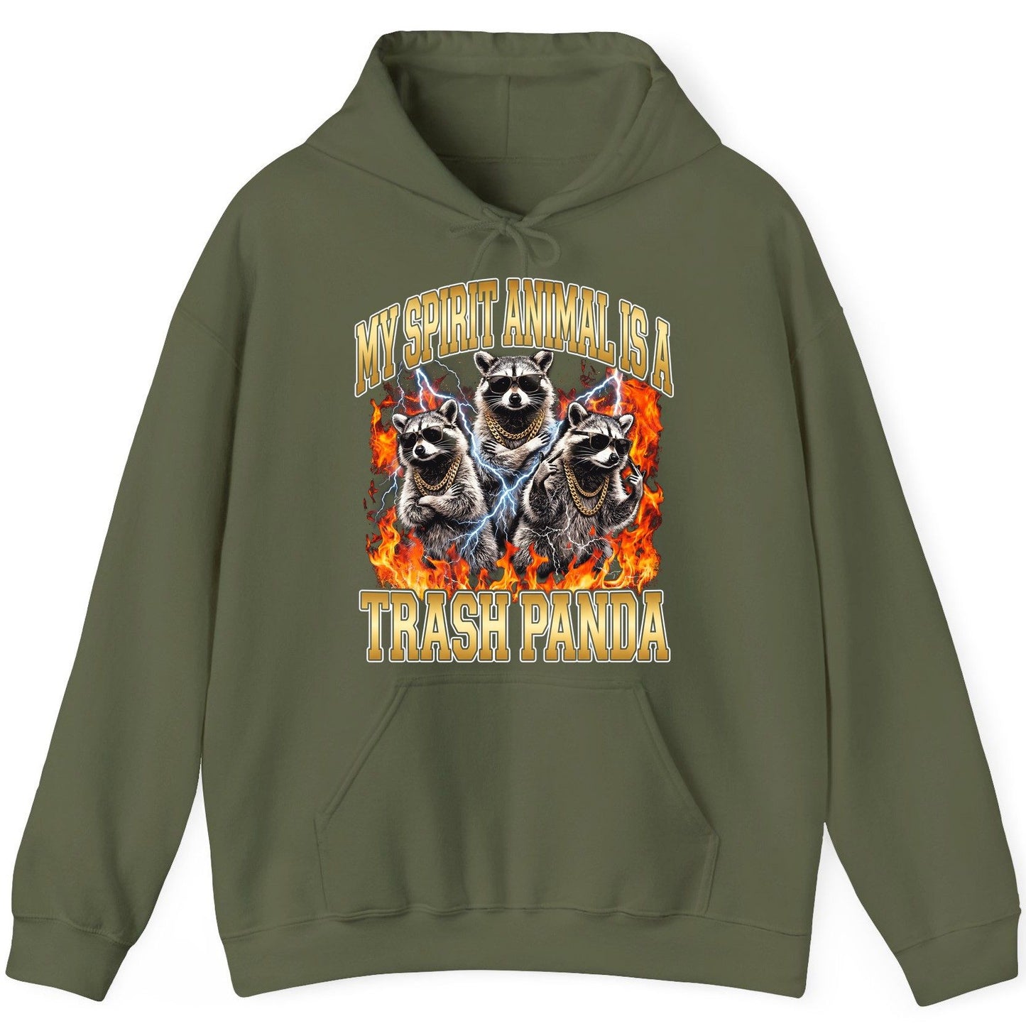 My Spirit Animal Is a Trash Panda raccoon Hoodie Military Green product mockup