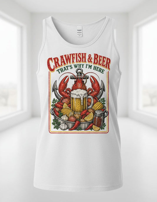 Crawfish & Beer That's Why I'm Here Retro Boil Tank Top - product mockup - White