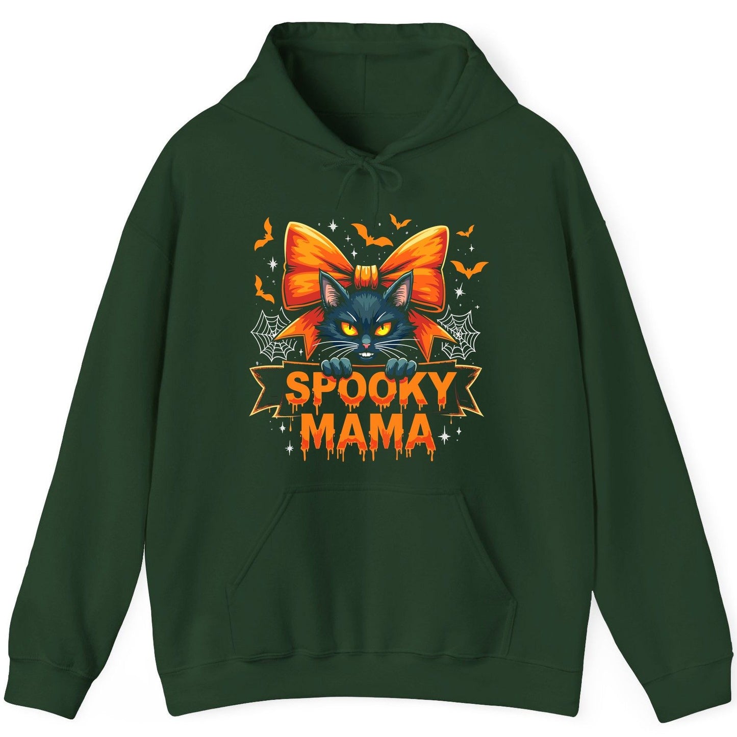 Spooky Mama black cat Hoodie Forest Green product mockup