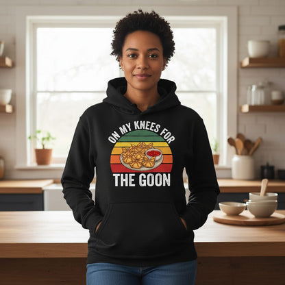 On My Knees for the Goon crab rangoon Hoodie Black lifestyle mockup