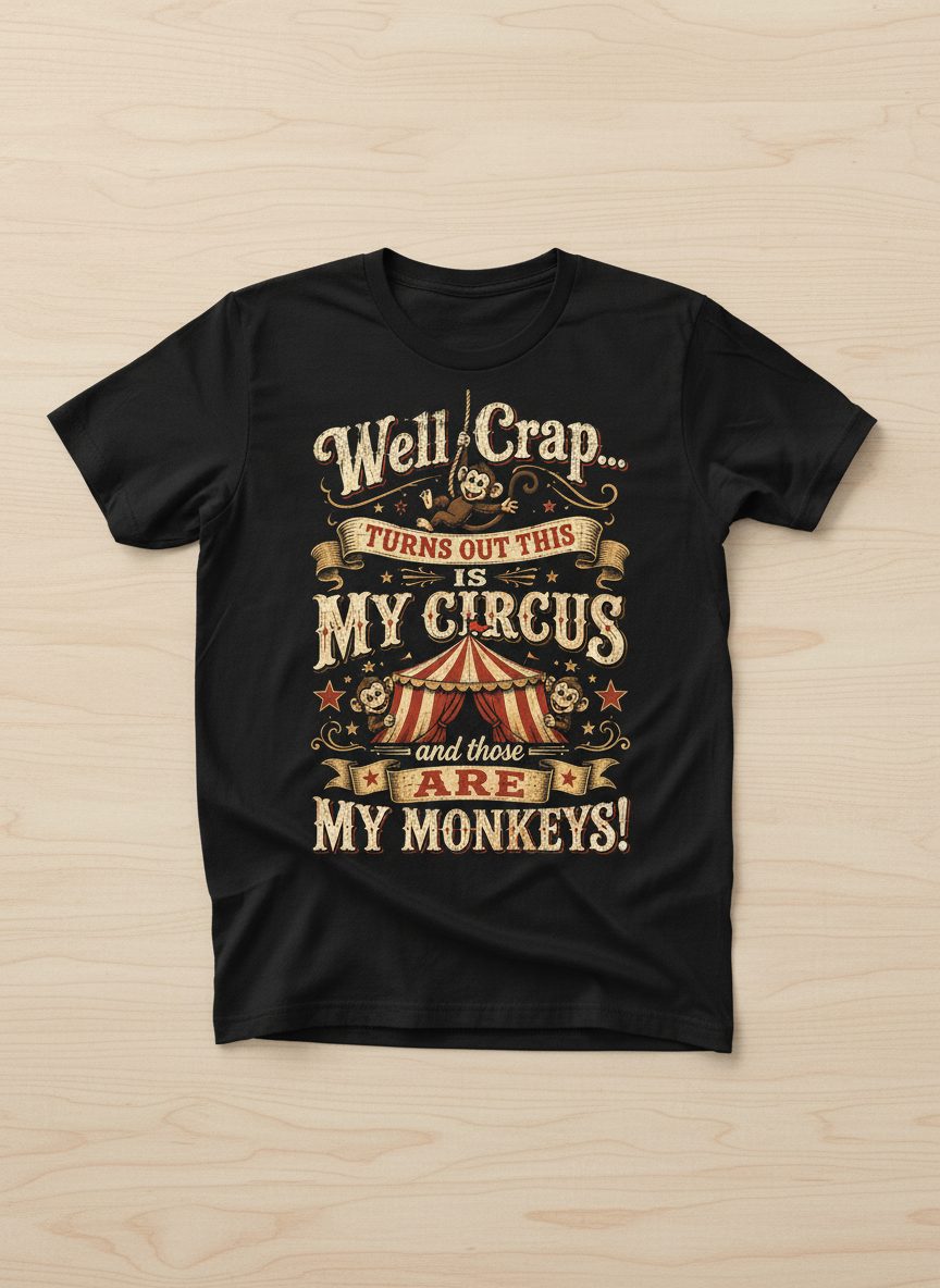 Well Crap Turns Out This Is MY CIRCUS and Those Are MY Monkeys T-Shirt - product mockup - Black