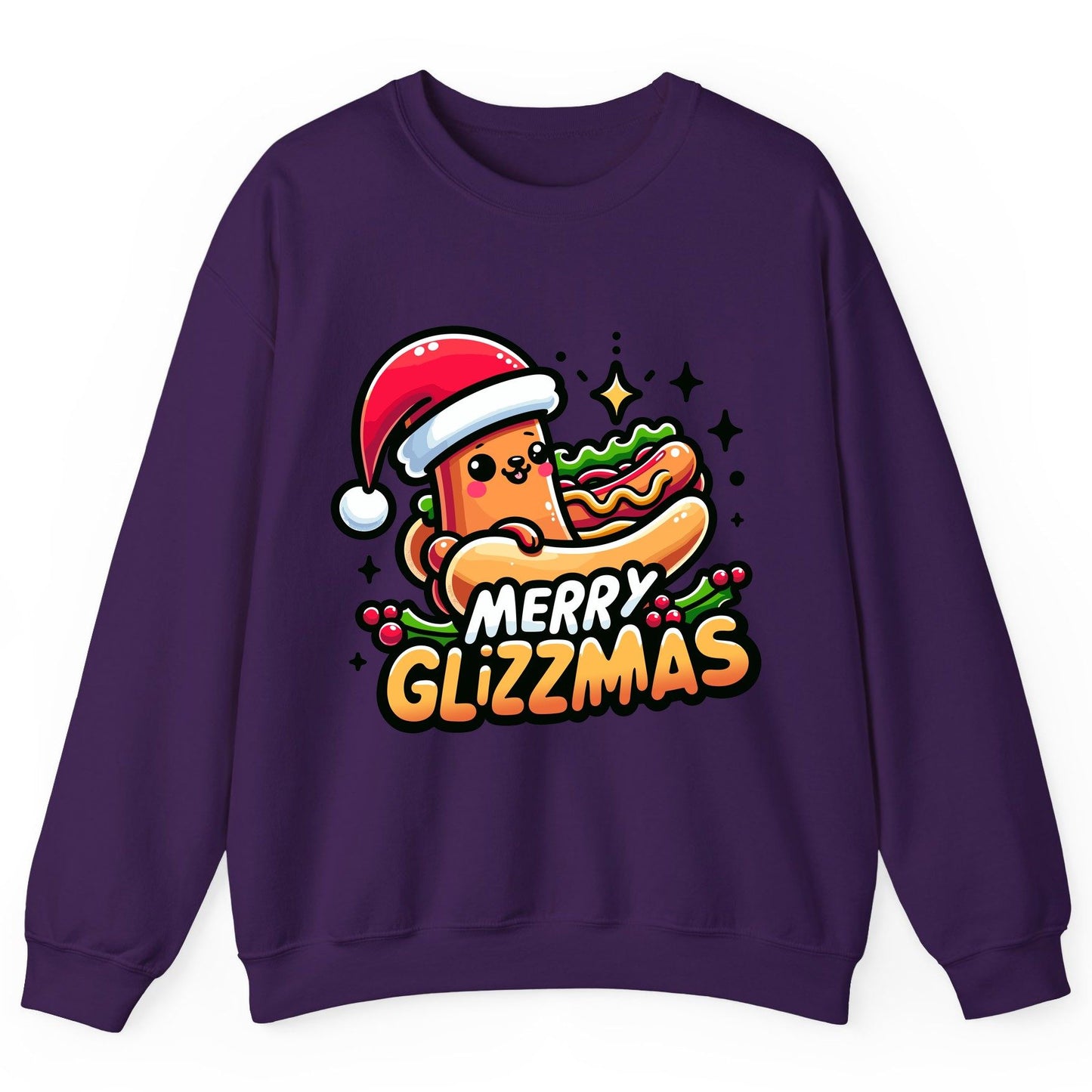 Merry Glizzmas hot dog Sweatshirt Purple product mockup