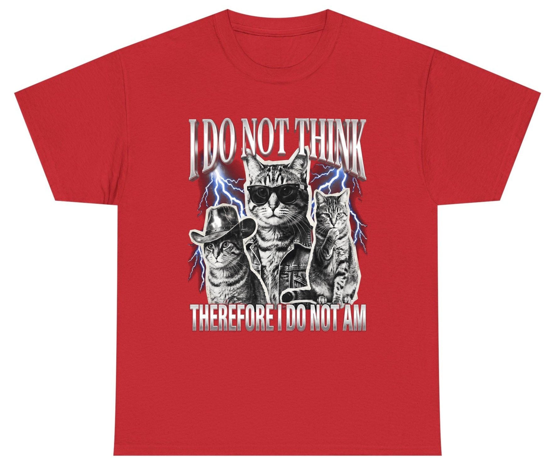 I Do Not Think Therefore I Do Not Am cats Youth T-Shirt Red product mockup