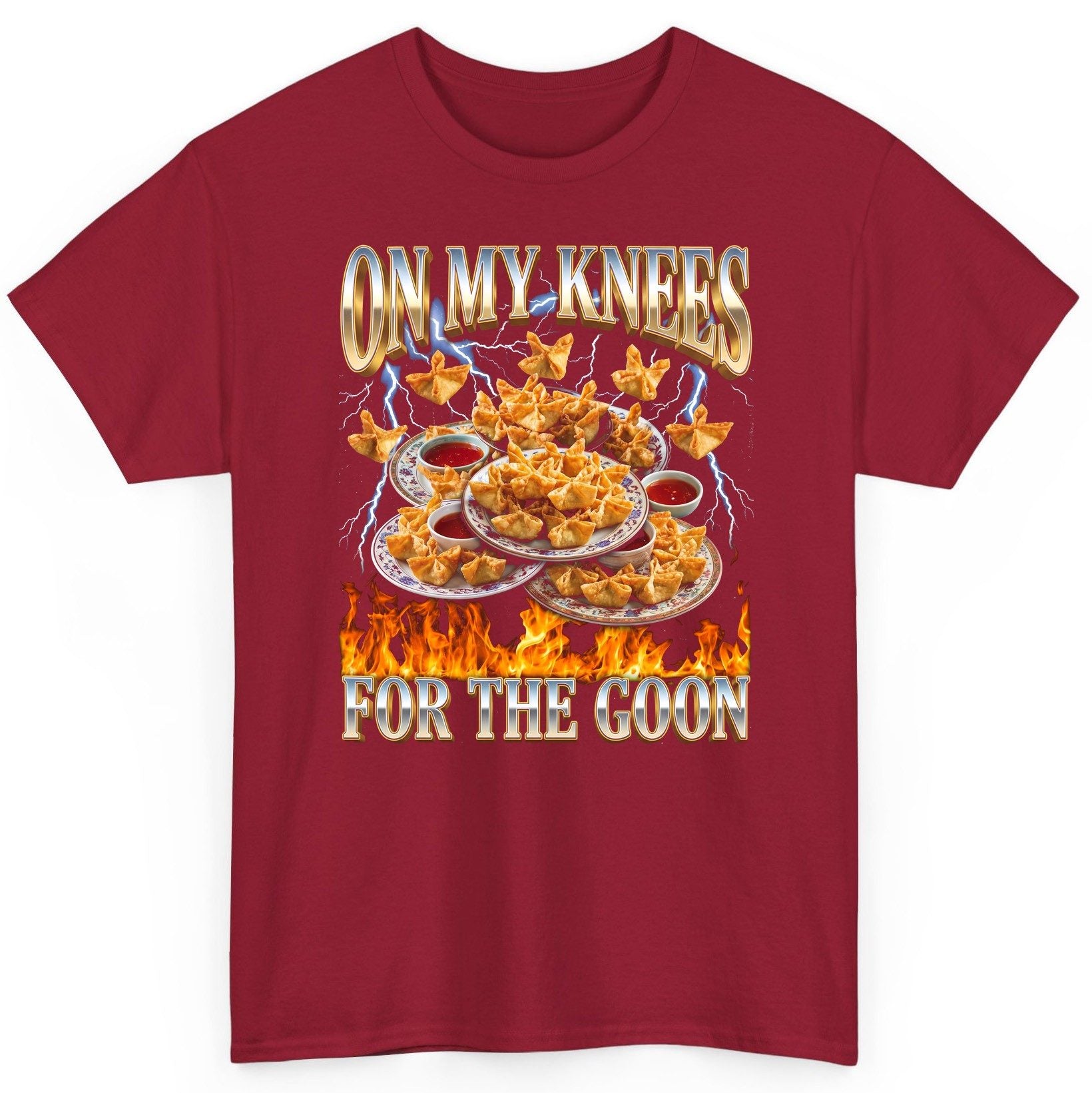 On My Knees for the Goon crab rangoon T-Shirt Cardinal Red product mockup