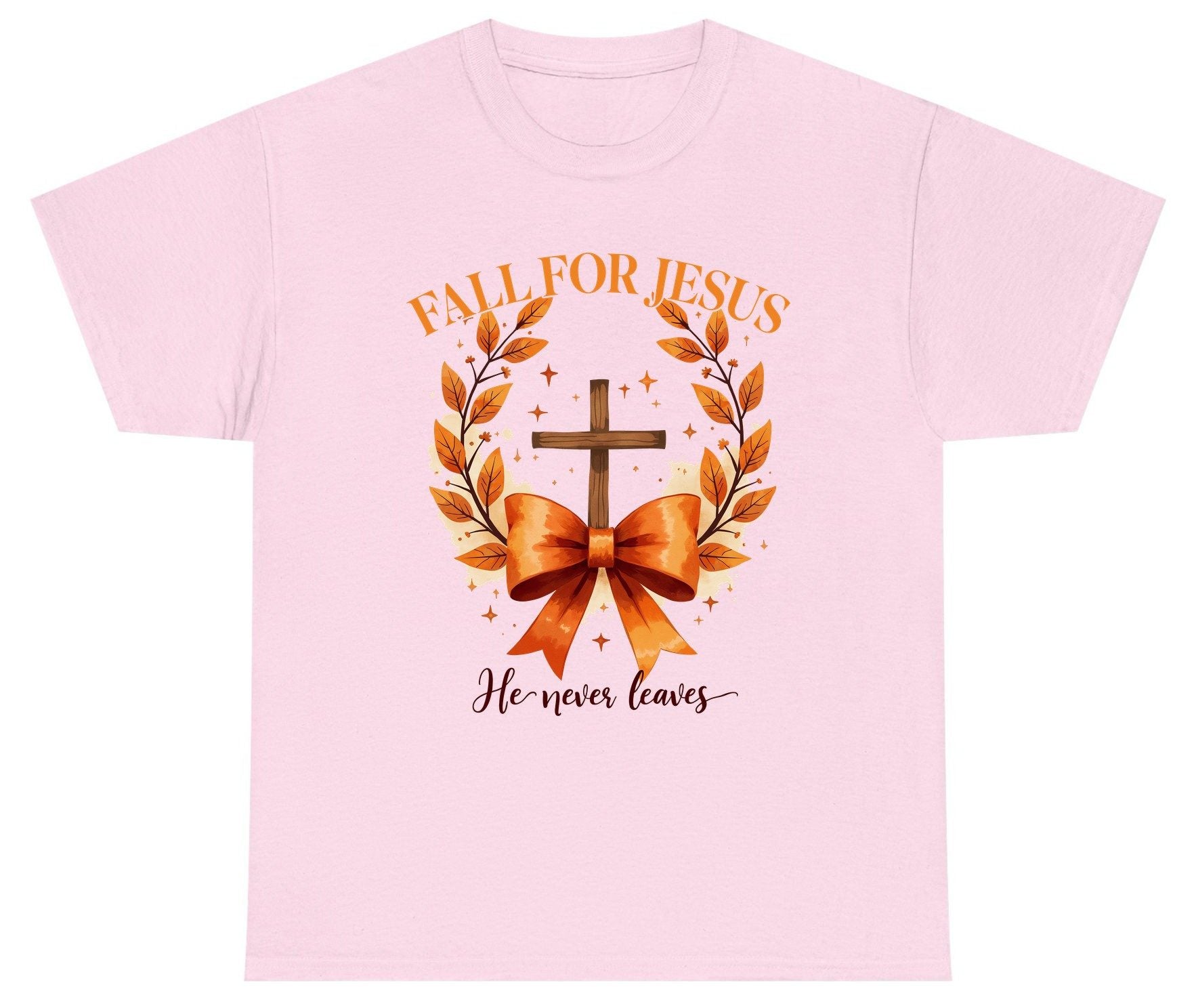 Fall for Jesus He Never Leaves christian faith Youth T-Shirt Light Pink product mockup
