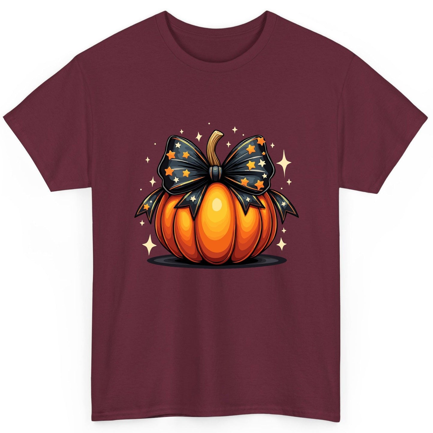 Starry Bow Pumpkin Halloween pumpkin T-Shirt Maroon product mockup