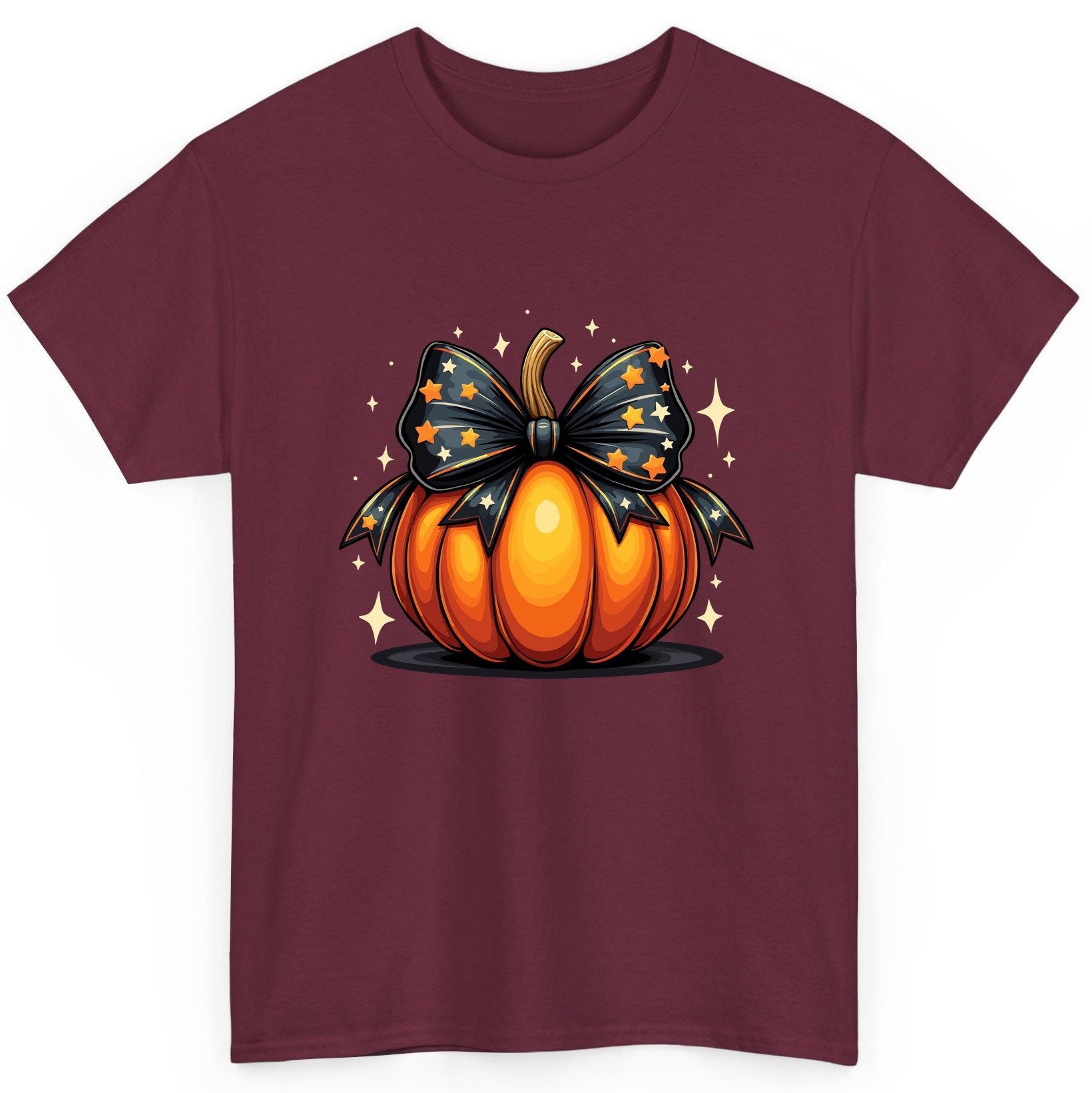 Starry Bow Pumpkin Halloween pumpkin T-Shirt Maroon product mockup
