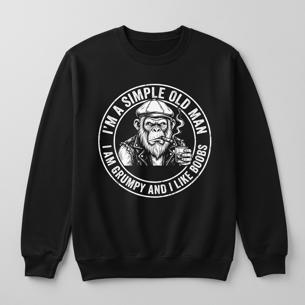 Grumpy Old Man Ape with Whiskey and Cigar Funny Quote Sweatshirt - Black