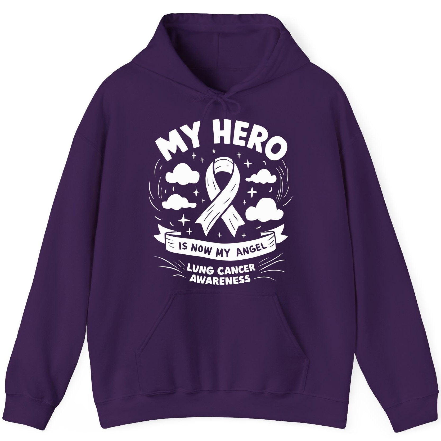 My Hero Is Now My Angel Lung Cancer Awareness lung cancer awareness Hoodie Purple product mockup