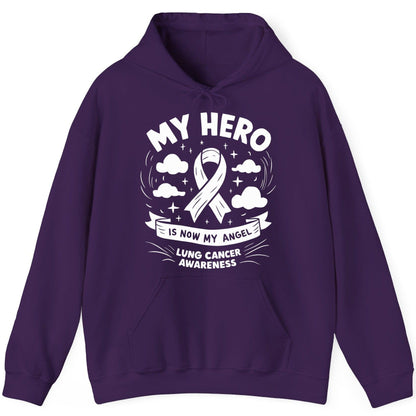 My Hero Is Now My Angel Lung Cancer Awareness lung cancer awareness Hoodie Purple product mockup