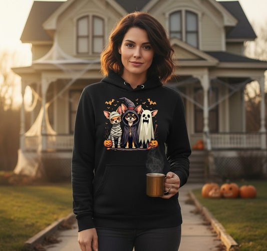 Chihuahua Halloween Costumes chihuahua dogs in Halloween costumes Hoodie Black lifestyle mockup