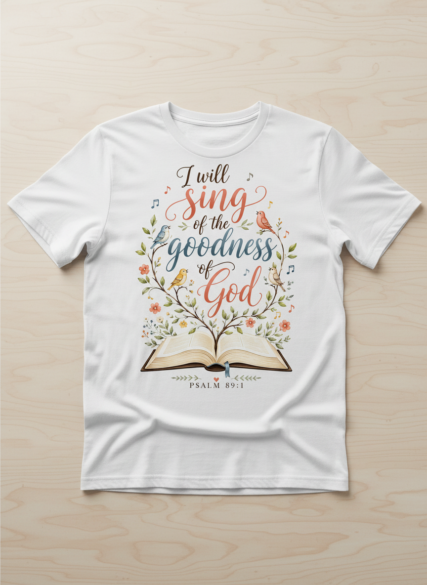 I Will Sing of the Goodness of God Psalm 89:1 Christian Verse T-Shirt - White