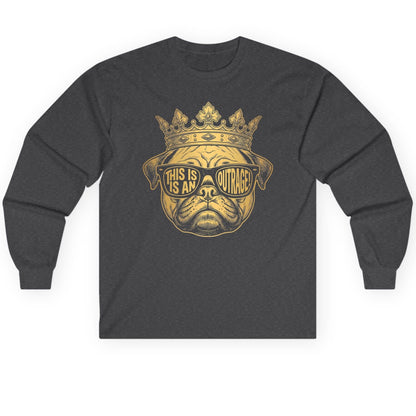 This Is An Outrage! Pug Long Sleeve Tee Dark Heather product mockup