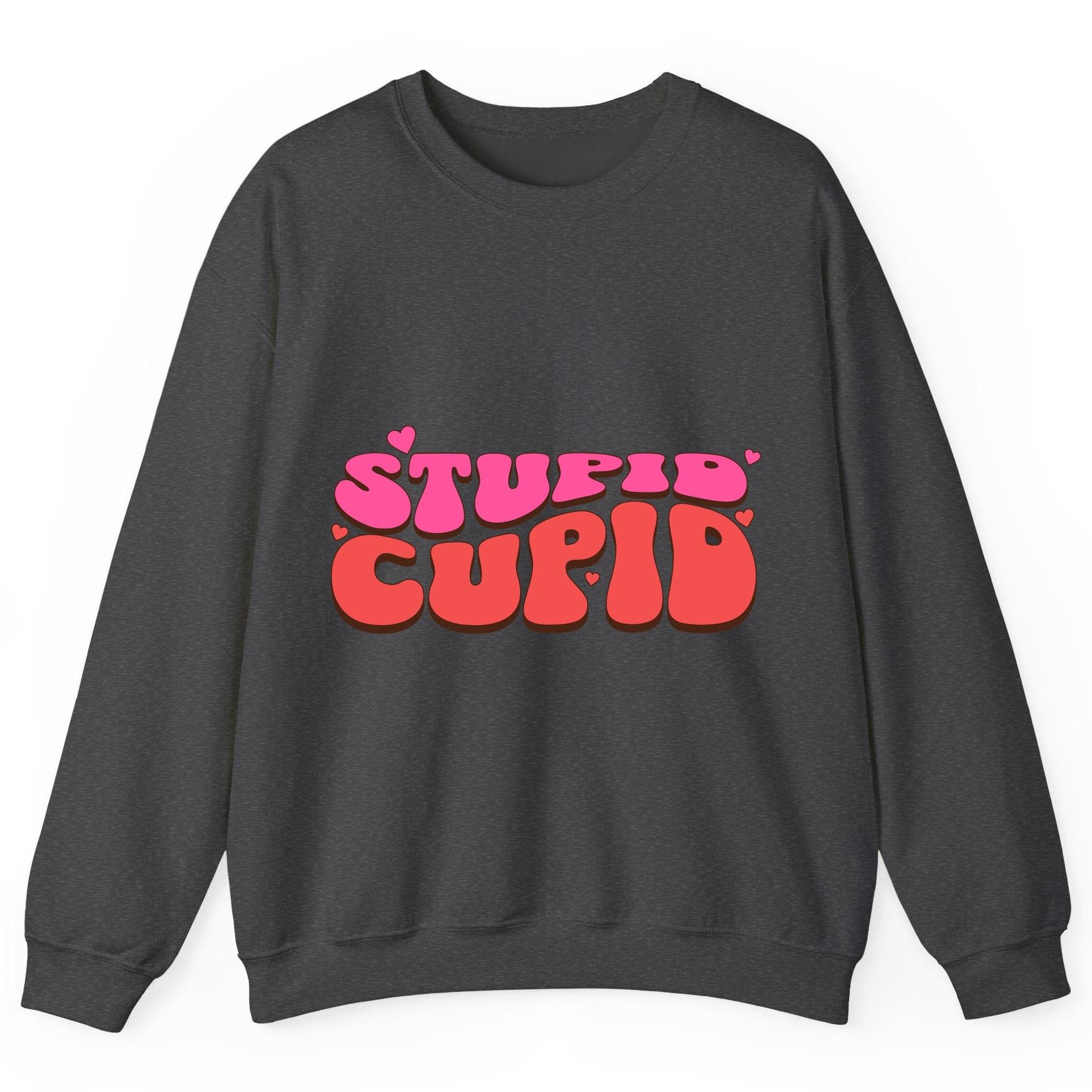 Stupid Cupid anti-Valentine's Day Sweatshirt Dark Heather product mockup